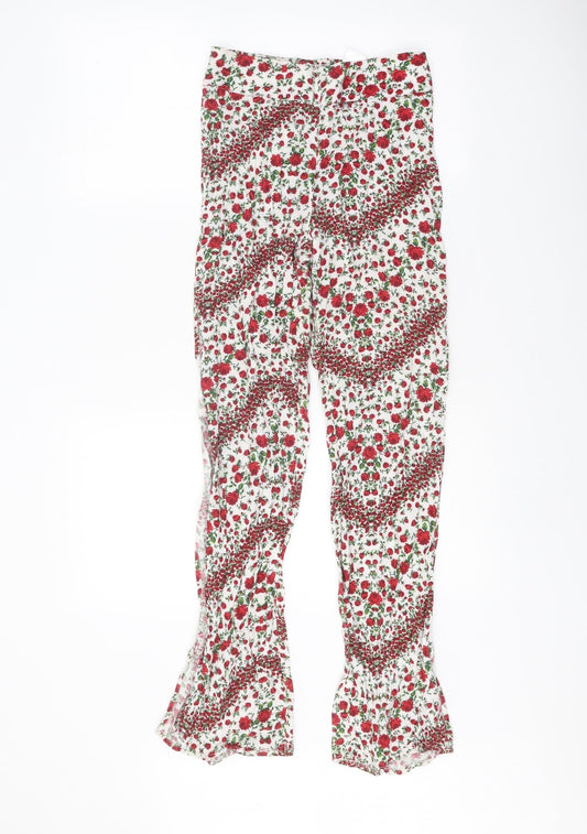 Divided Womens White Floral Viscose Trousers Size 6 Regular