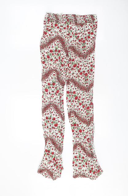 Divided Womens White Floral Viscose Trousers Size 6 Regular