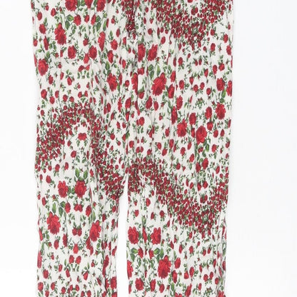 Divided Womens White Floral Viscose Trousers Size 6 Regular