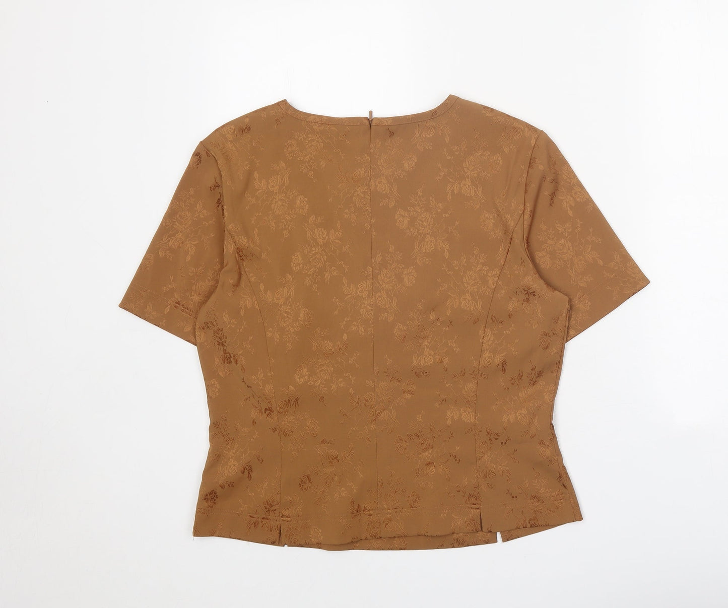 Country Casuals Womens Brown Floral Polyester Basic T-Shirt Size 12 Round Neck
