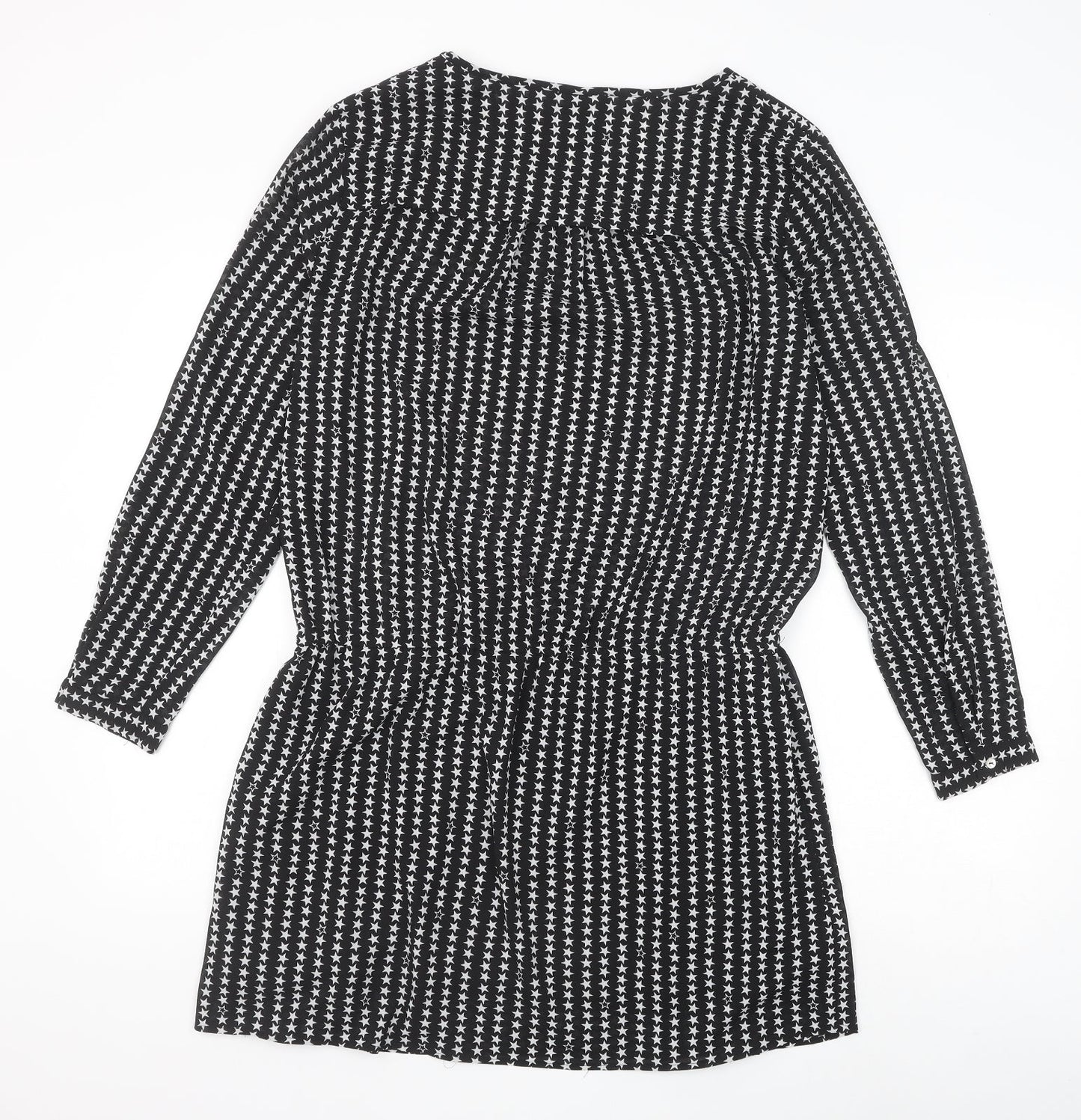 H&M Womens Black Geometric Polyester Fit & Flare Size 14 Round Neck Pullover - Star Pattern