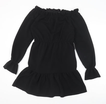 Boohoo Womens Black Polyester A-Line Size 12 Boat Neck Pullover