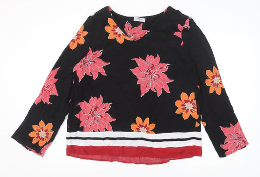 Soon Womens Black Floral Viscose Basic Blouse Size 14 V-Neck