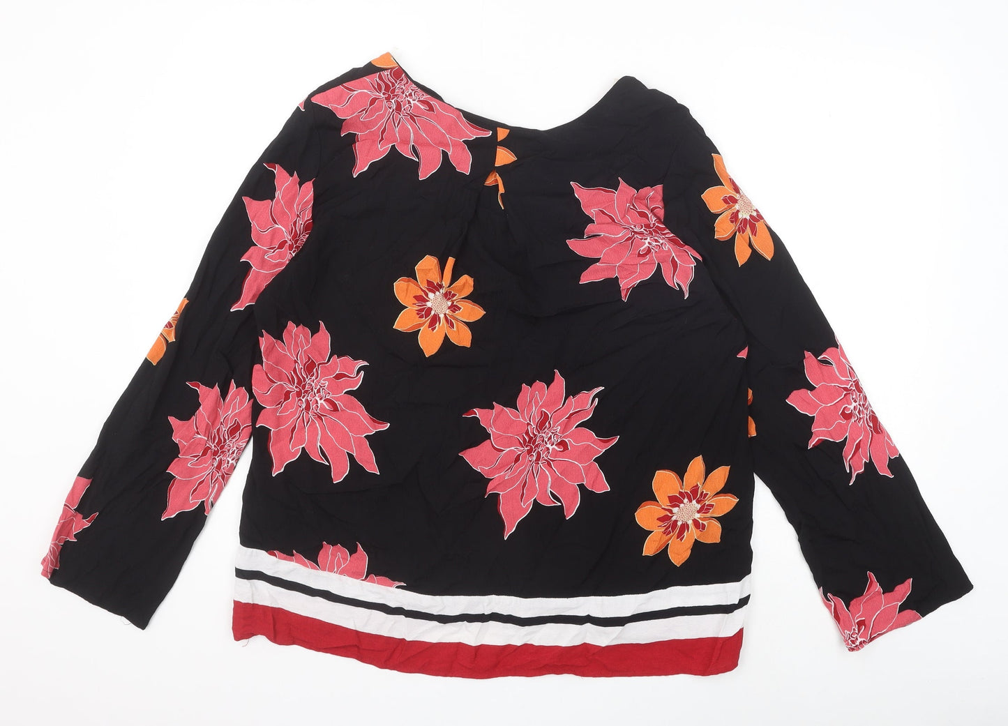 Soon Womens Black Floral Viscose Basic Blouse Size 14 V-Neck