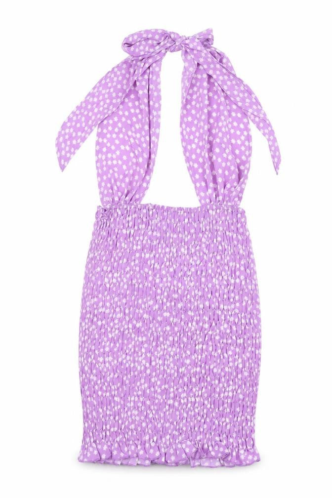 SheIn Womens Purple Polka Dot Polyester Mini Size S Halter Tie