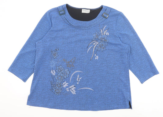 Sukhmani of London Womens Blue Polyester Basic Blouse Size 3XL Round Neck - Flower Detail