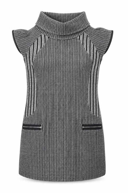 Quiz Womens Grey Polyester Jacket Dress Size 12 Roll Neck Pullover