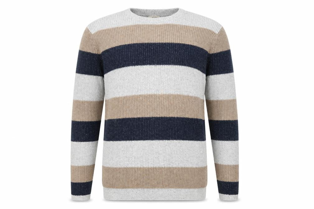 Marks & Spencer Mens Multicoloured Round Neck Striped Polyamide Pullover Jumper Size M Long Sleeve