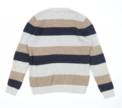 Marks & Spencer Mens Multicoloured Round Neck Striped Polyamide Pullover Jumper Size M Long Sleeve