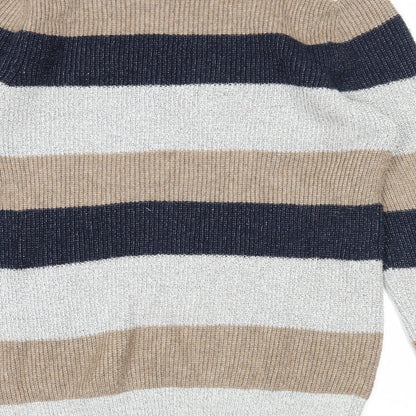 Marks & Spencer Mens Multicoloured Round Neck Striped Polyamide Pullover Jumper Size M Long Sleeve
