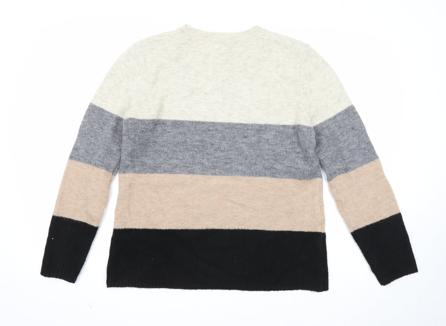 Sunday Womens Multicoloured Round Neck Striped Acrylic Pullover Jumper Size M