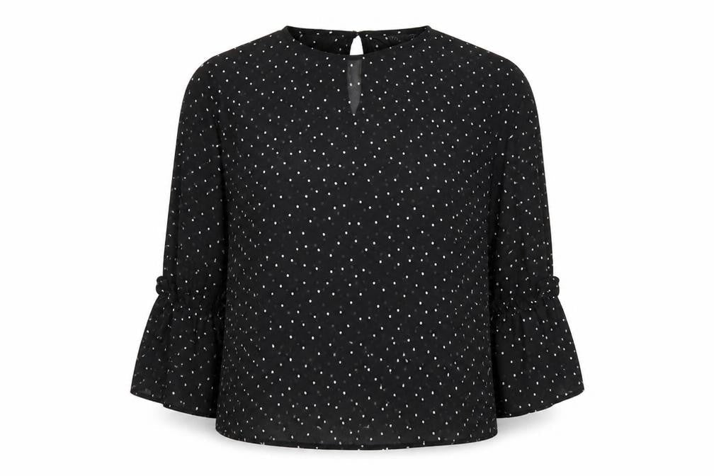 Topshop Womens Black Geometric Polyester Basic Blouse Size 6 Round Neck