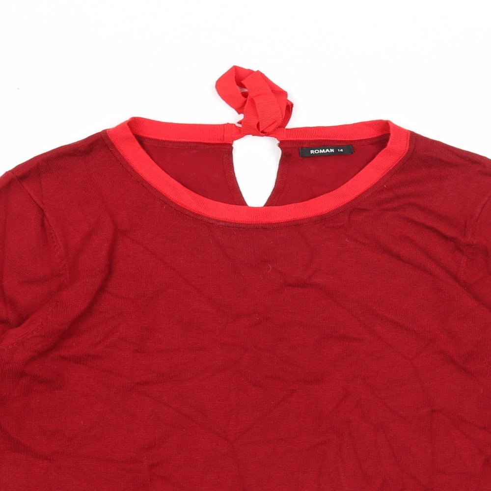 Roman Womens Red Round Neck Viscose Pullover Jumper Size 14