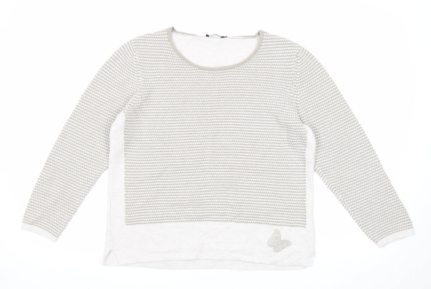 Olsen Womens Grey Round Neck Cotton Pullover Jumper Size 10 - Butterfly Detail