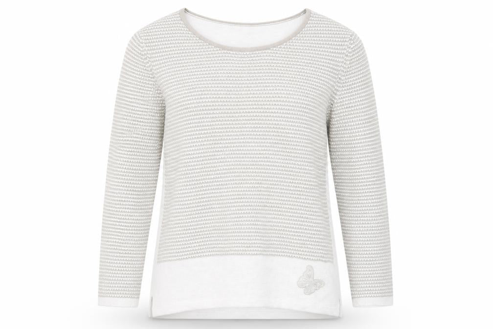 Olsen Womens Grey Round Neck Cotton Pullover Jumper Size 10 - Butterfly Detail