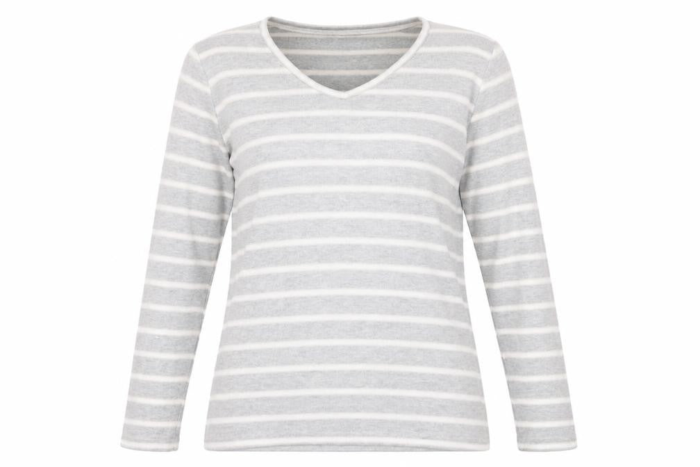 Love Leisure Womens Grey V-Neck Striped Polyester Pullover Jumper Size 14