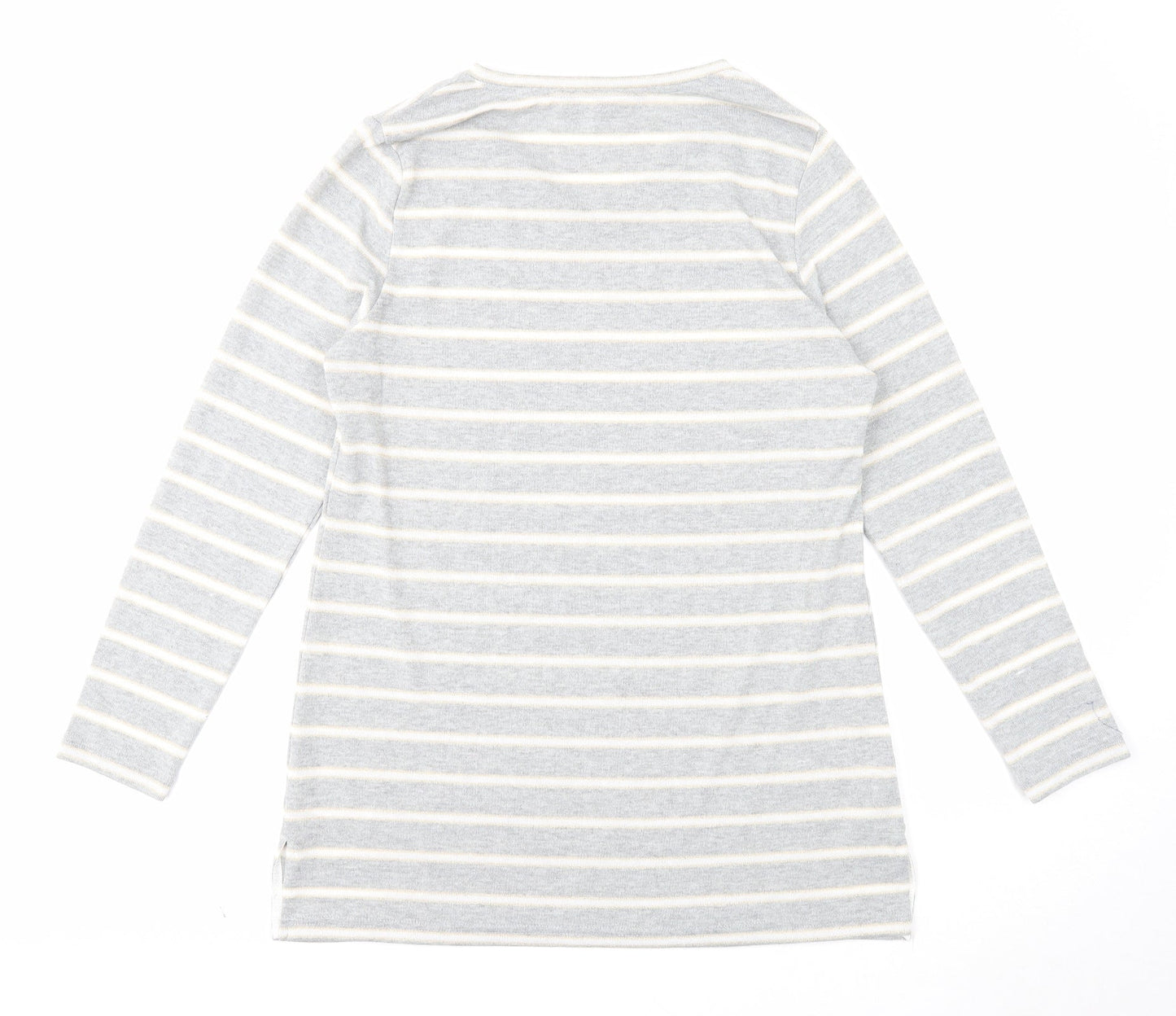 Love Leisure Womens Grey V-Neck Striped Polyester Pullover Jumper Size 14