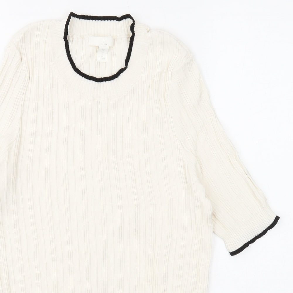 H&M Womens White Round Neck Viscose Pullover Jumper Size M
