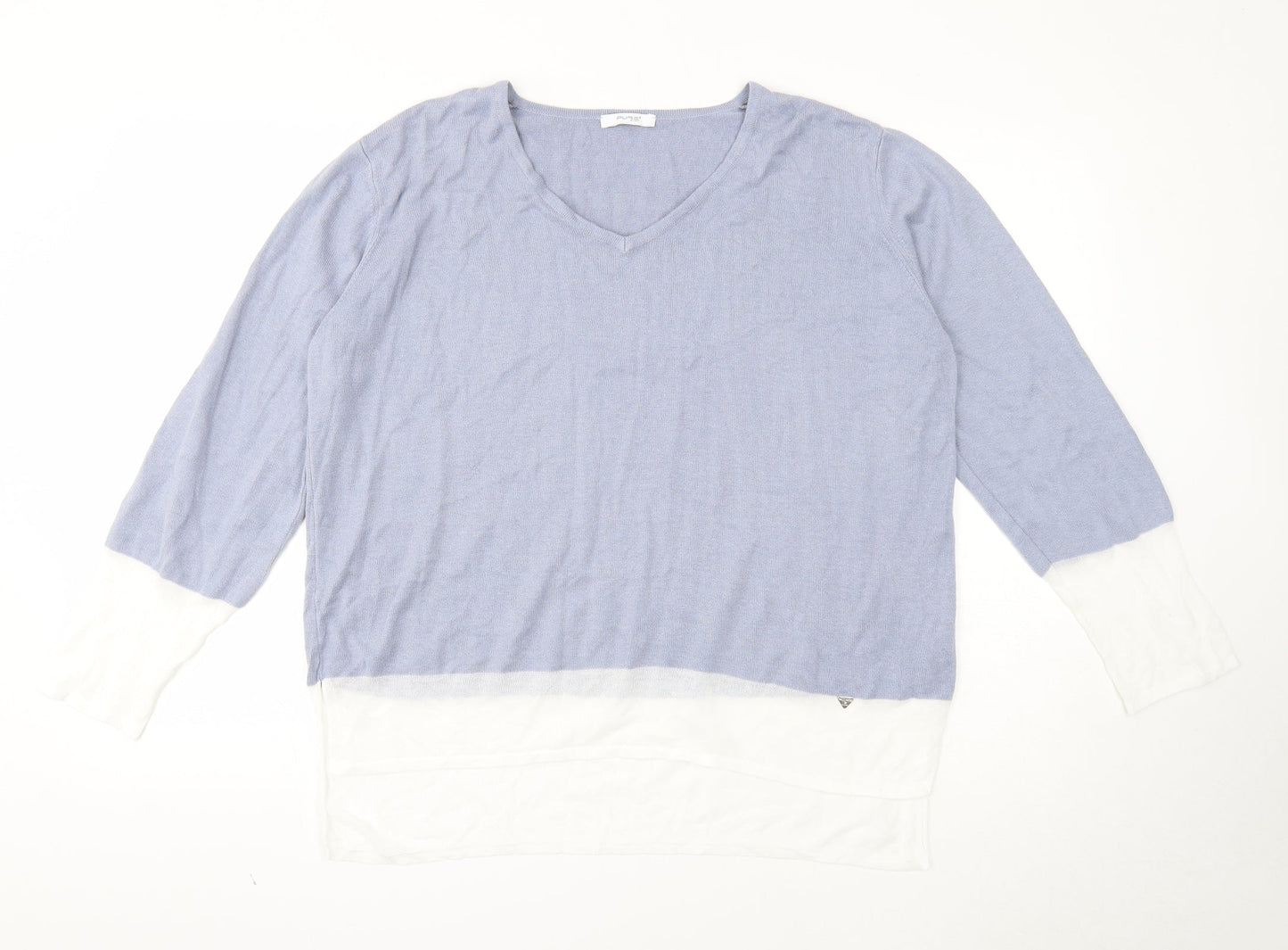 Pure Womens Blue V-Neck Cotton Pullover Jumper Size 18