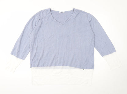 Pure Womens Blue V-Neck Cotton Pullover Jumper Size 18