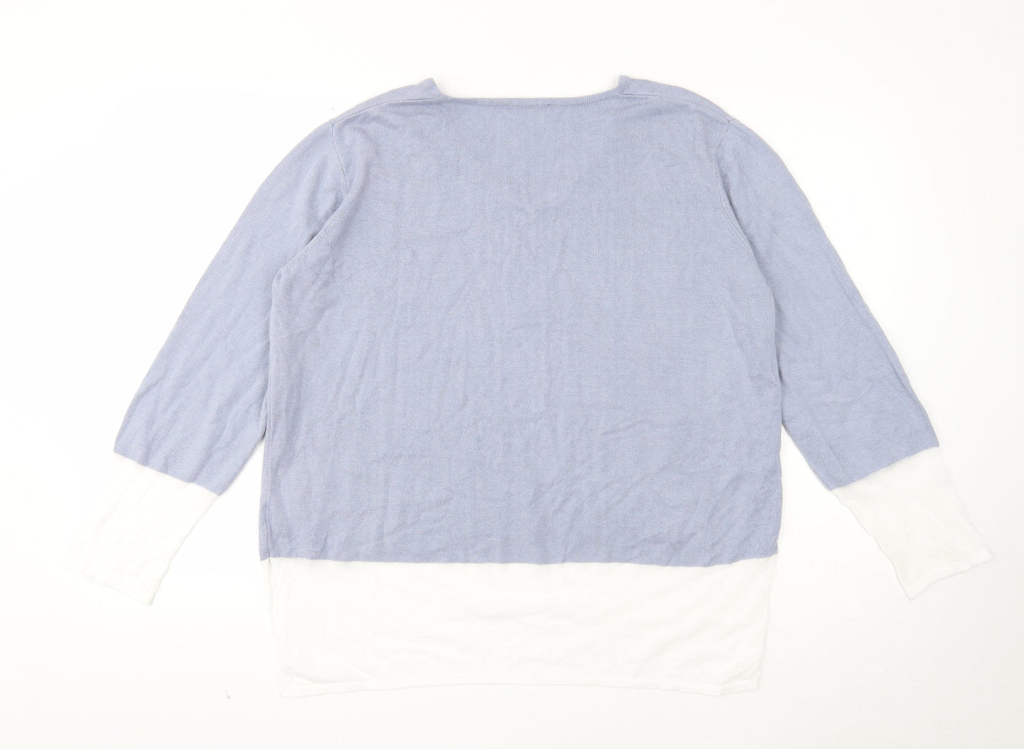Pure Womens Blue V-Neck Cotton Pullover Jumper Size 18