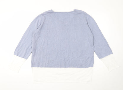 Pure Womens Blue V-Neck Cotton Pullover Jumper Size 18
