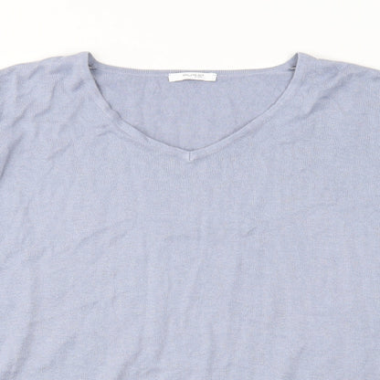 Pure Womens Blue V-Neck Cotton Pullover Jumper Size 18