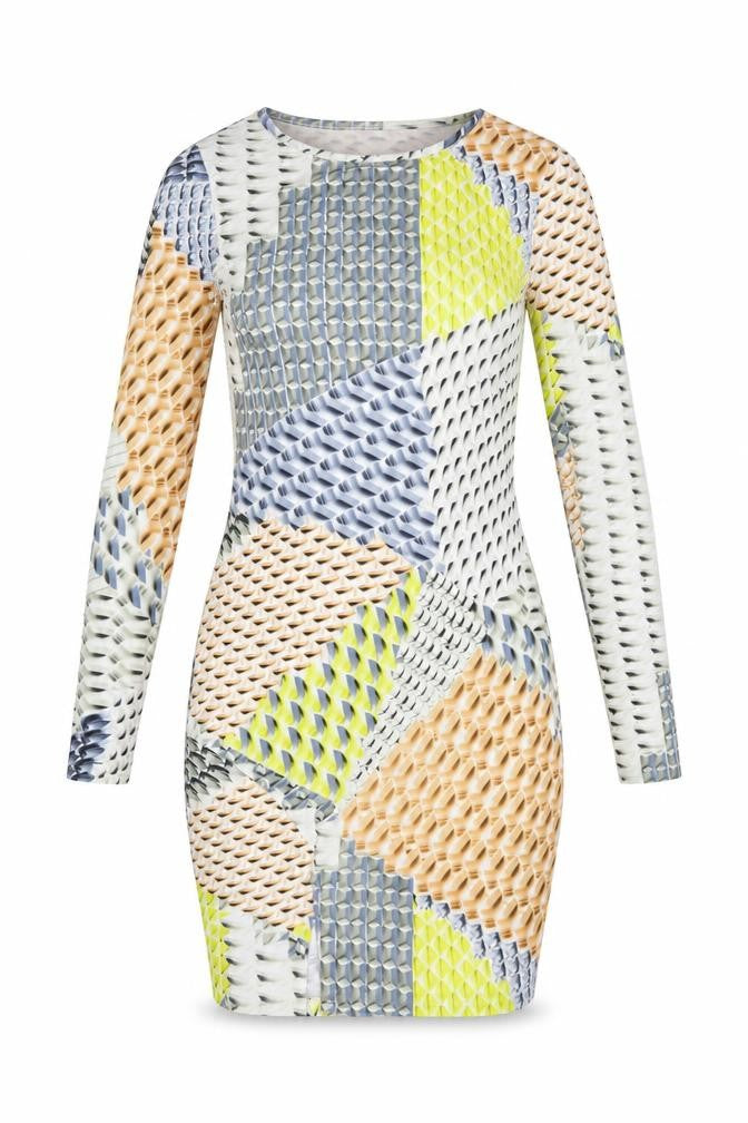 Topshop Womens Multicoloured Geometric Polyester Bodycon Size 10 Round Neck