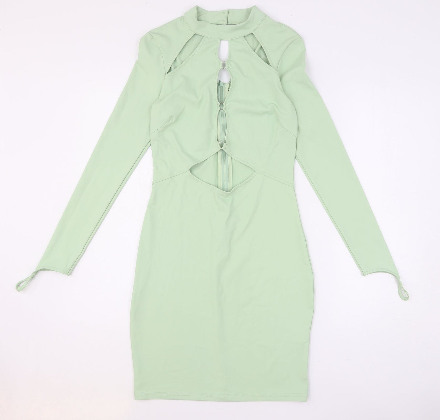 Saint Genies Womens Green Polyester Pencil Dress Size 10 Round Neck - Cut Out