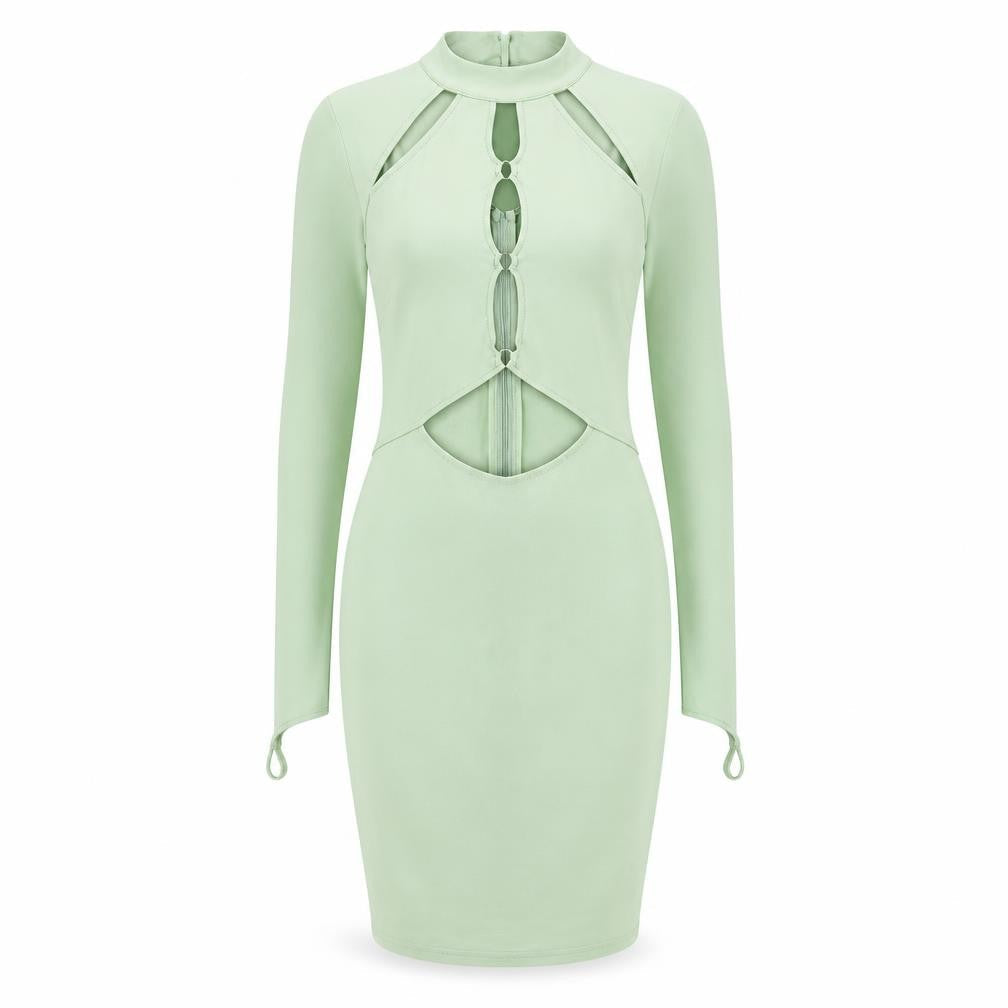 Saint Genies Womens Green Polyester Pencil Dress Size 10 Round Neck - Cut Out