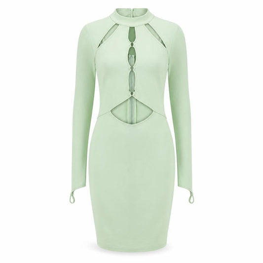 Saint Genies Womens Green Polyester Pencil Dress Size 10 Round Neck - Cut Out