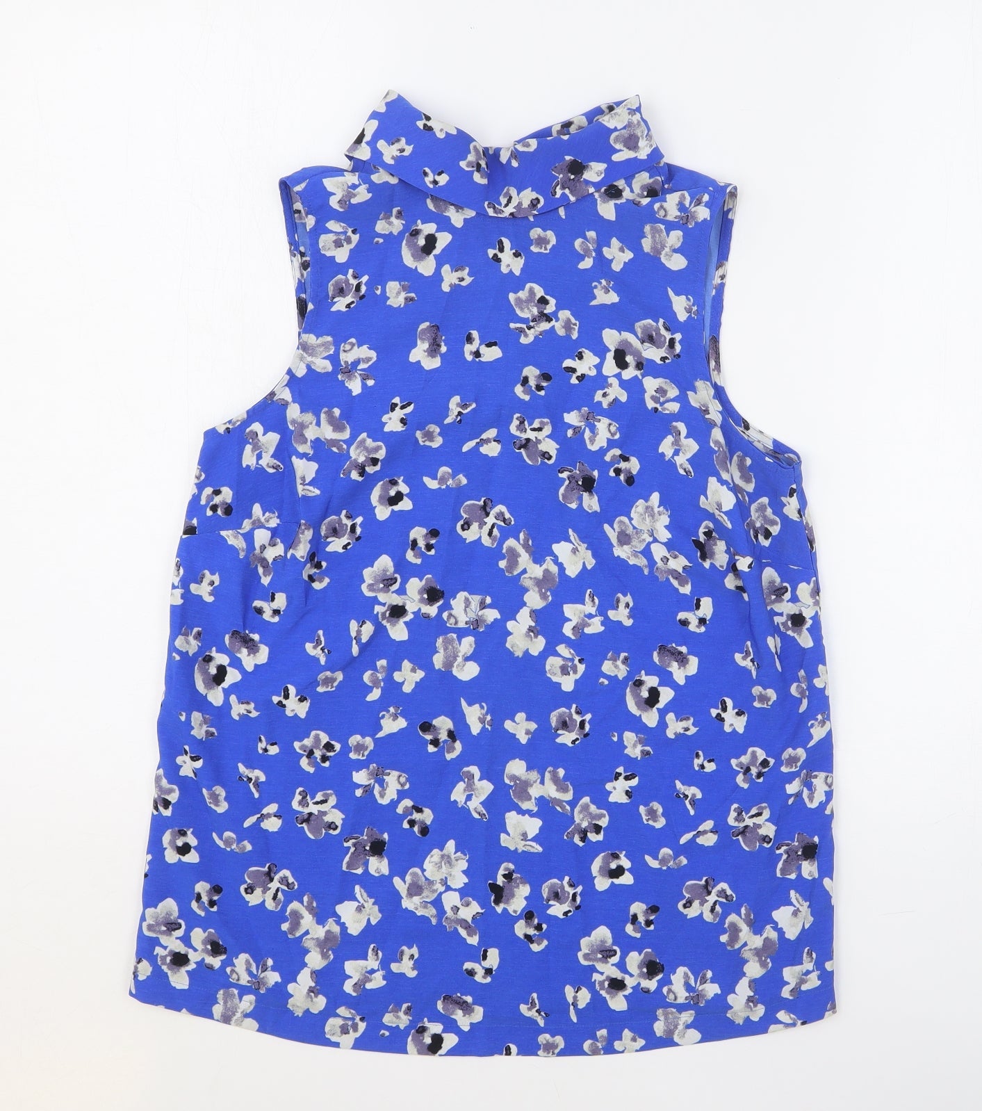 Papaya Womens Blue Geometric Polyester Basic Blouse Size 8 Roll Neck