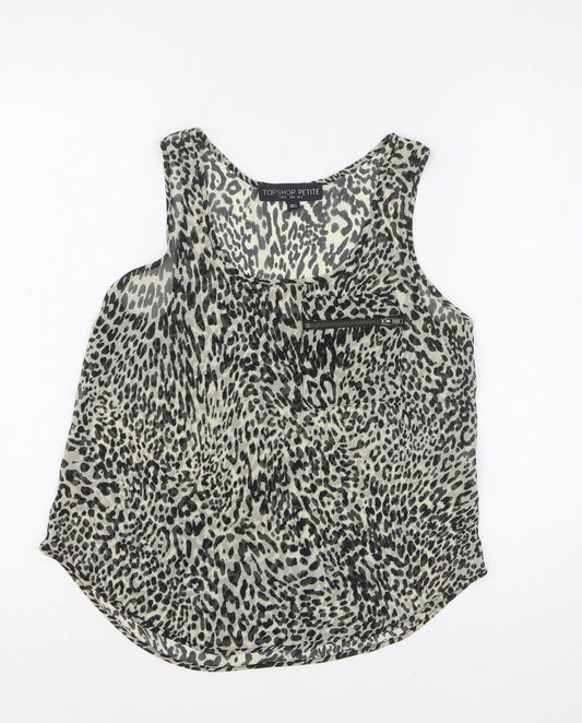 Topshop Womens Multicoloured Animal Print Polyester Basic Tank Size 4 Scoop Neck - Leopard Print