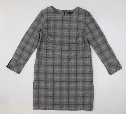 Next Womens Black Plaid Polyester Shift Size 10 Scoop Neck Zip