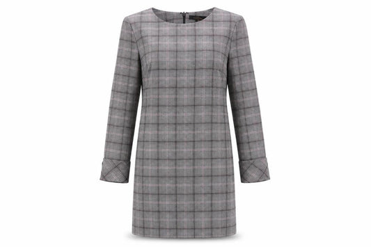 NEXT Womens Black Plaid Polyester Shift Size 10 Scoop Neck Zip