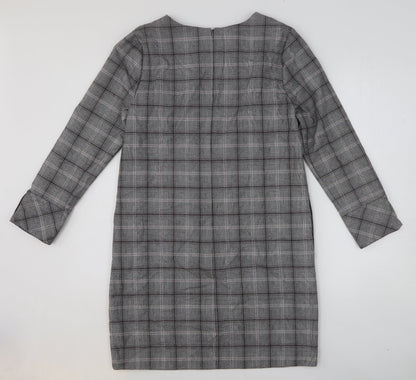 Next Womens Black Plaid Polyester Shift Size 10 Scoop Neck Zip