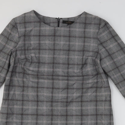 Next Womens Black Plaid Polyester Shift Size 10 Scoop Neck Zip