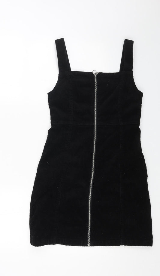 Denim Womens Black Cotton Pencil Dress Size 8 Square Neck Zip