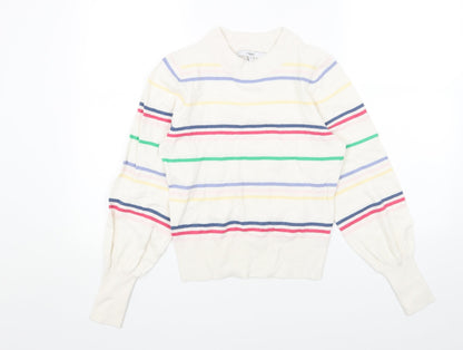 Next Womens White Round Neck Striped Acrylic Pullover Jumper Size XS