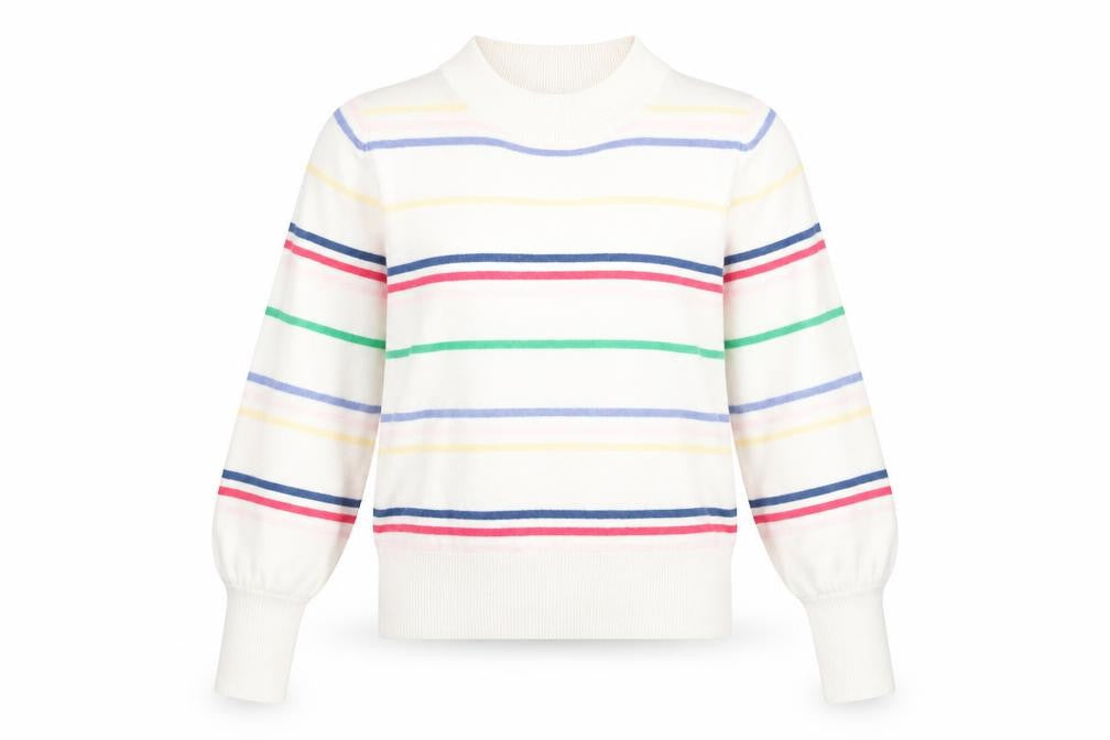 NEXT Womens White Round Neck Striped Acrylic Pullover Jumper Size XS
