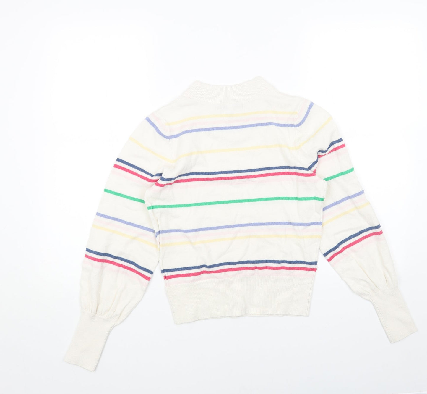 NEXT Womens White Round Neck Striped Acrylic Pullover Jumper Size XS