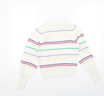 Next Womens White Round Neck Striped Acrylic Pullover Jumper Size XS