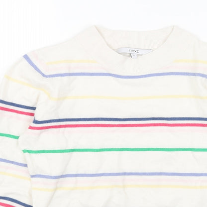 Next Womens White Round Neck Striped Acrylic Pullover Jumper Size XS