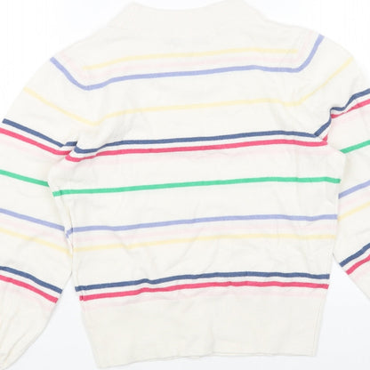 Next Womens White Round Neck Striped Acrylic Pullover Jumper Size XS