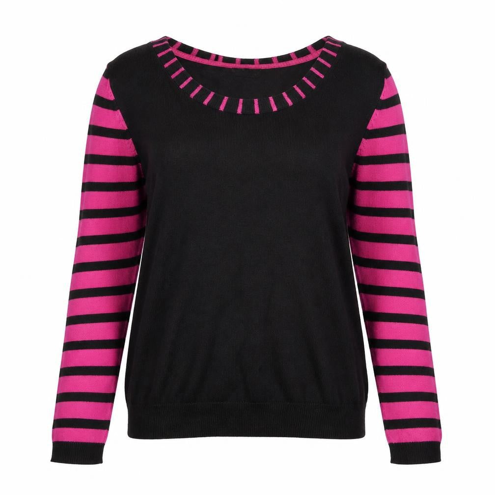 M&Co Womens Black Scoop Neck Striped Acrylic Pullover Jumper Size 10