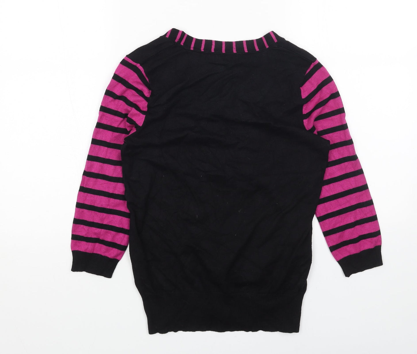M&Co Womens Black Scoop Neck Striped Acrylic Pullover Jumper Size 10