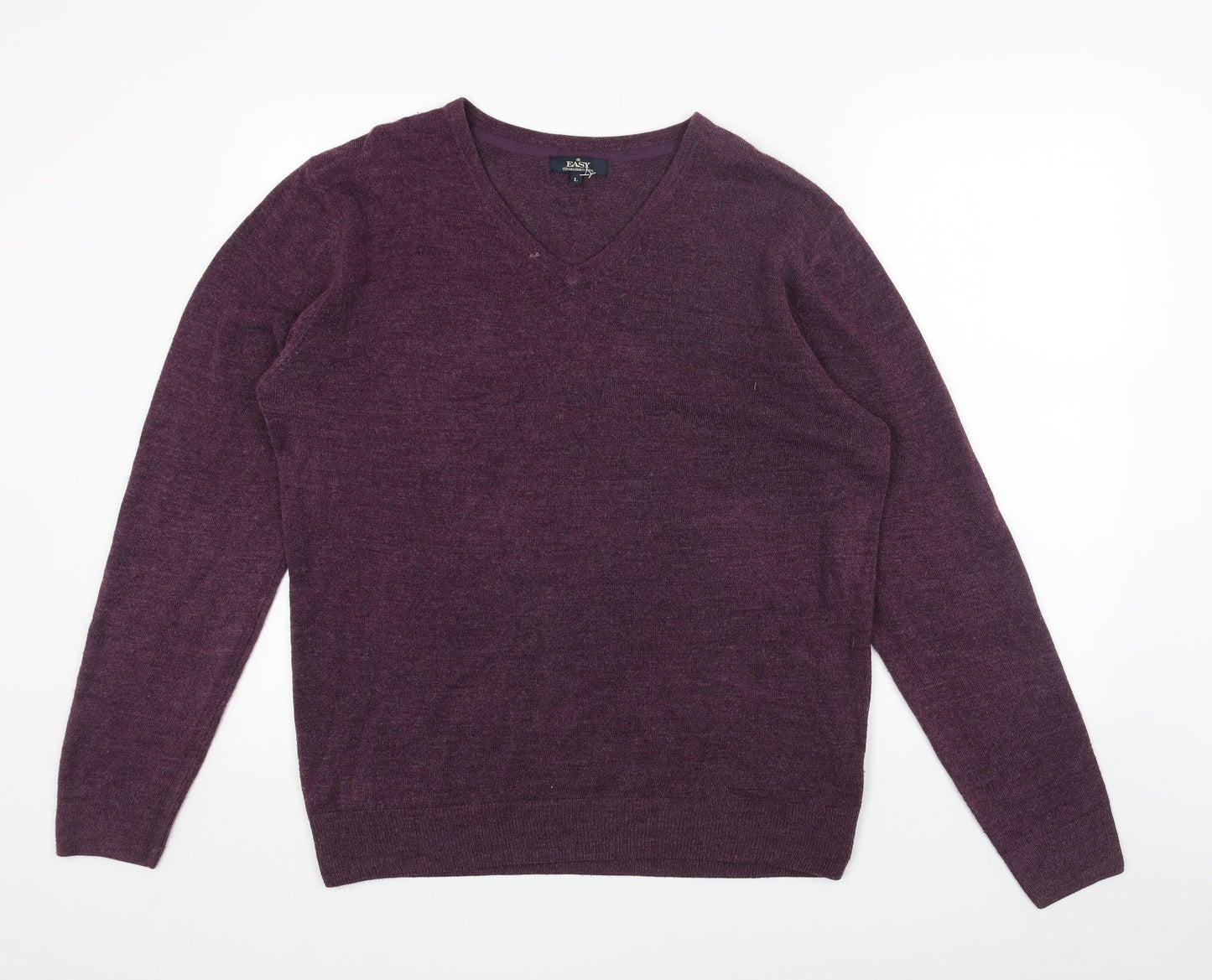 Easy Womens Purple V-Neck Acrylic Pullover Jumper Size L