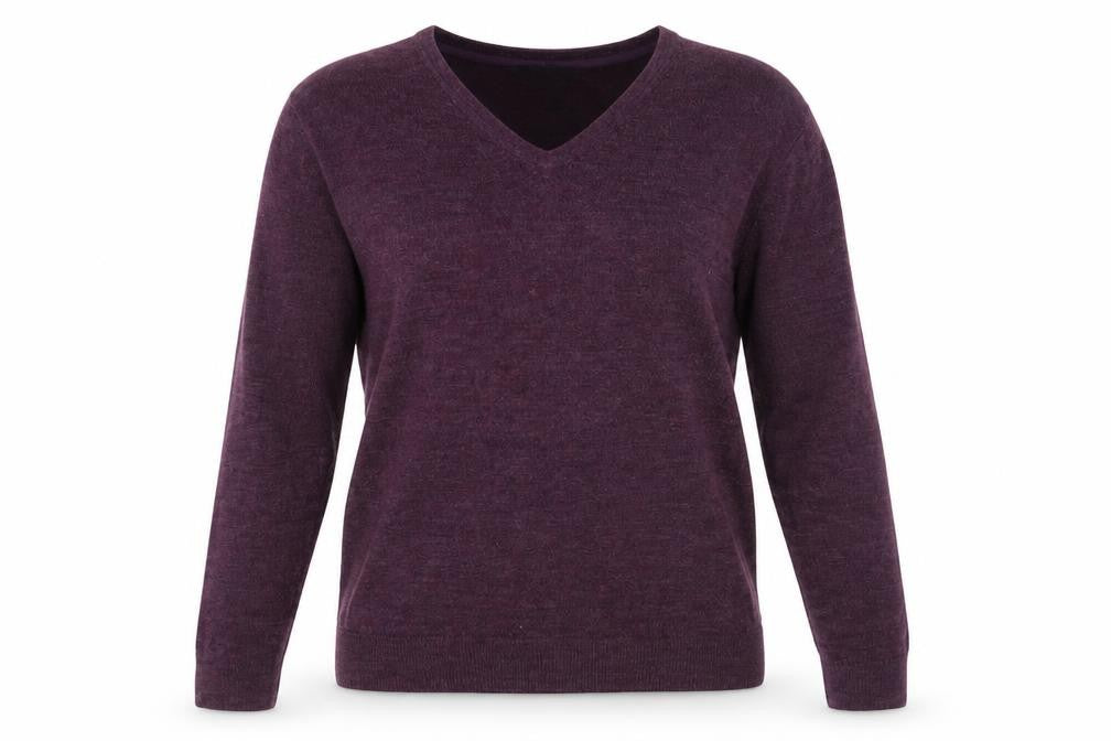 Easy Womens Purple V-Neck Acrylic Pullover Jumper Size L