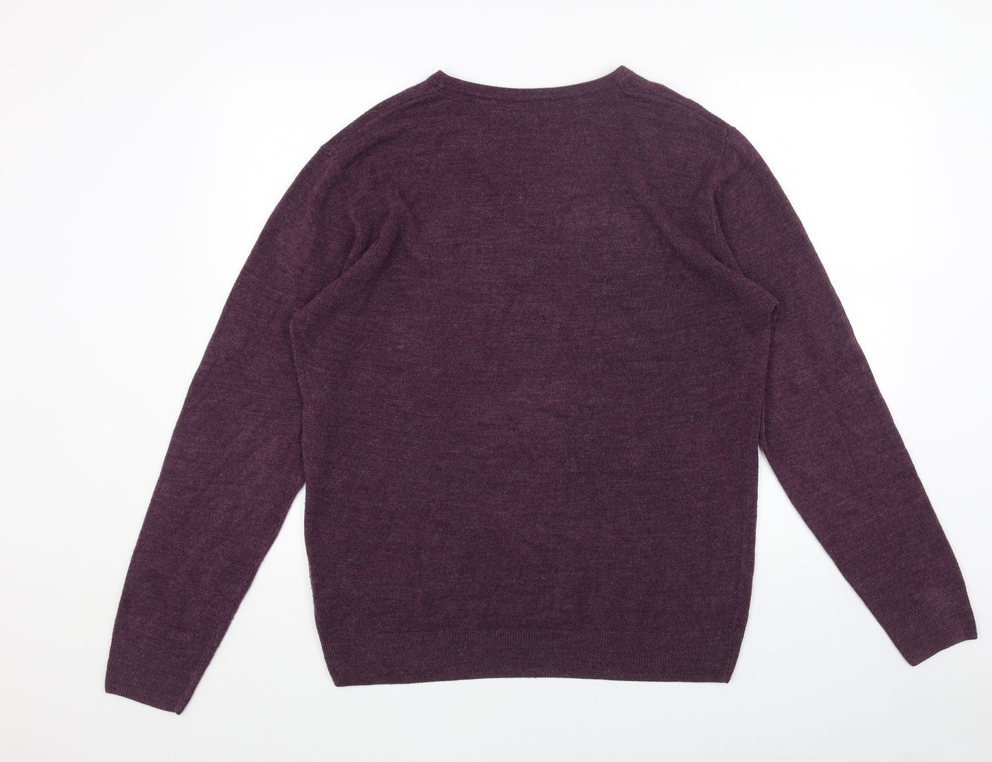 Easy Womens Purple V-Neck Acrylic Pullover Jumper Size L