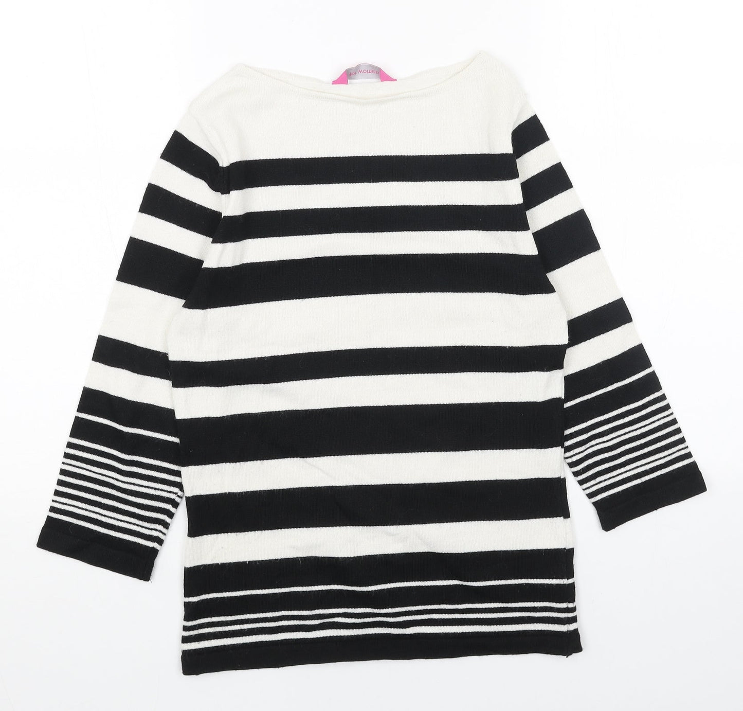 For Women Womens White Boat Neck Striped Acrylic Pullover Jumper Size 10